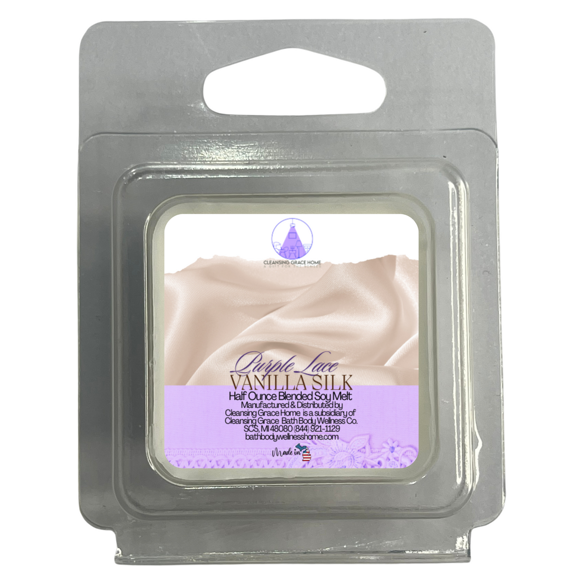 Purple Lace Vanilla Silk Scented Half Ounce Wax Melt Sample for Warmers by Cleansing Grace