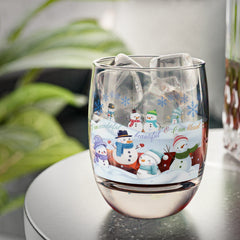 Decorative Drinking Vessel | Congregating Snow People Seasonal Design | Whiskey Glass